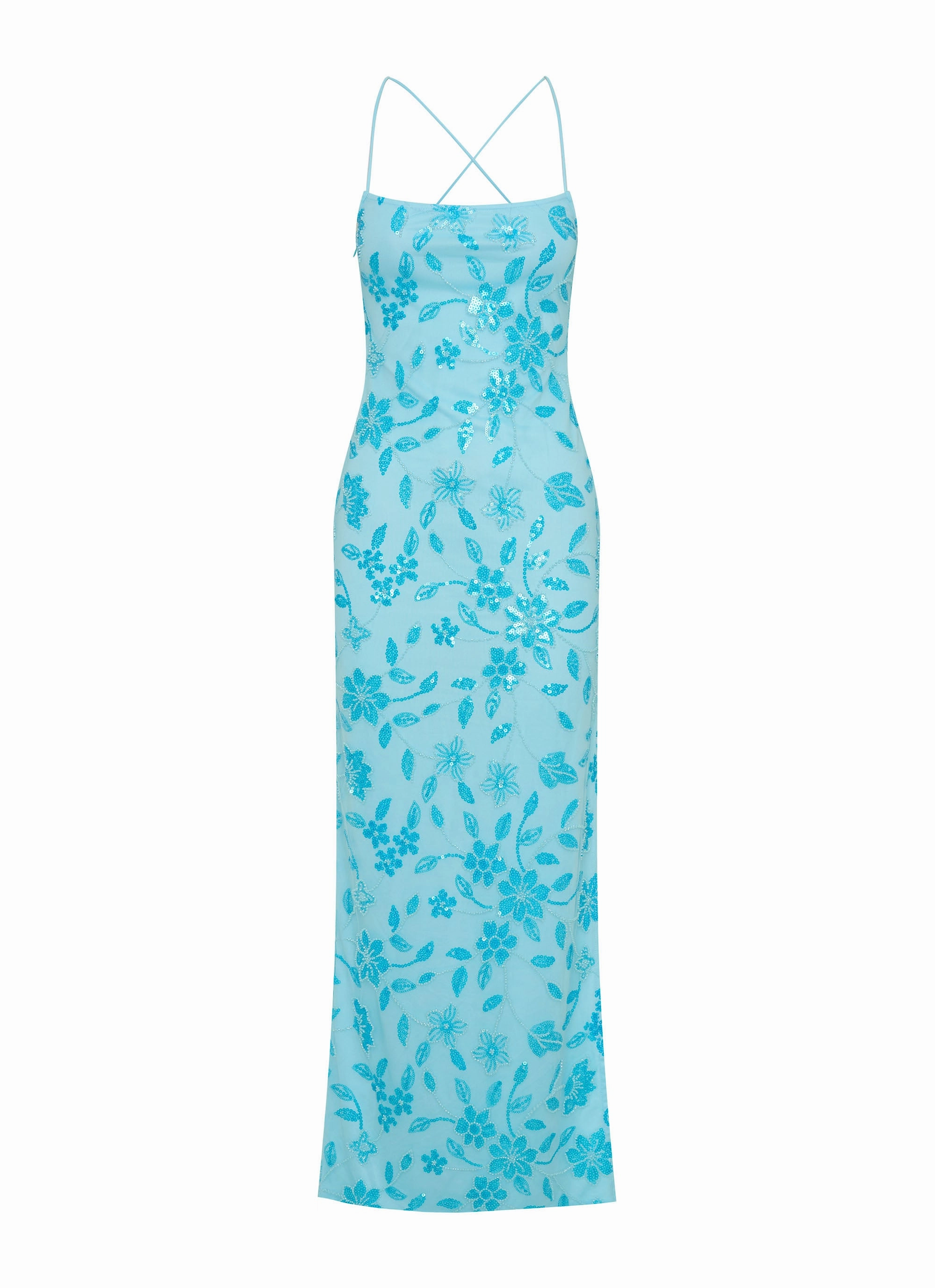 Soft Tones Bright Lights Beaded Maxi Dress - Blue