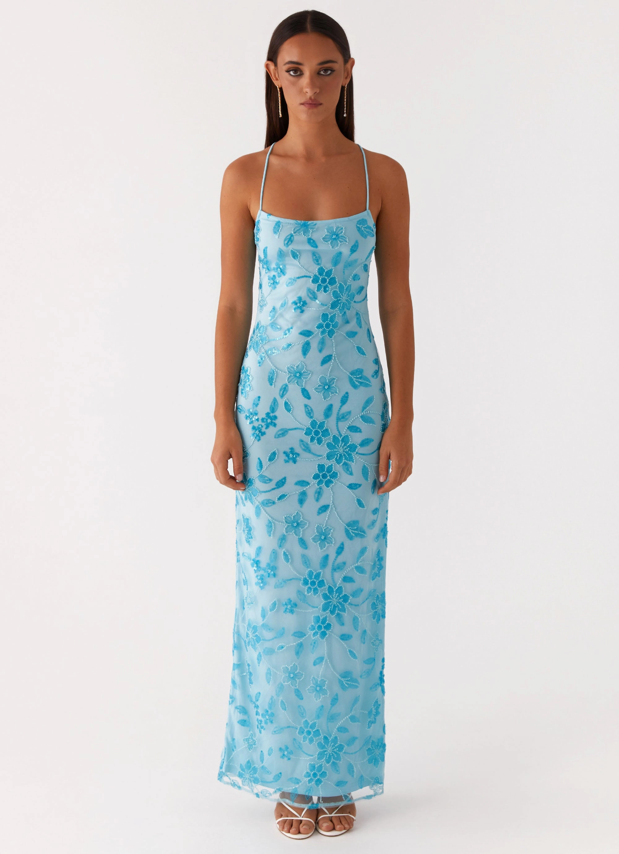 Bright Lights Beaded Maxi Dress - Blue All-Day Wear Effortless Elegance