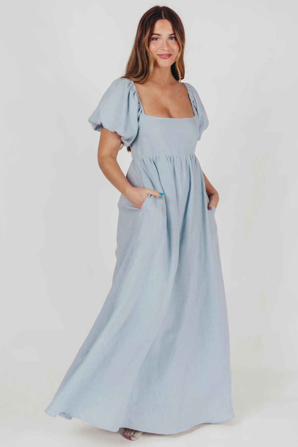 Relaxed Movement Comfy Fit Candace Maxi Dress in Light Blue