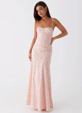 Britney Maxi Dress - Pink Ditsy Floral Pop Texture