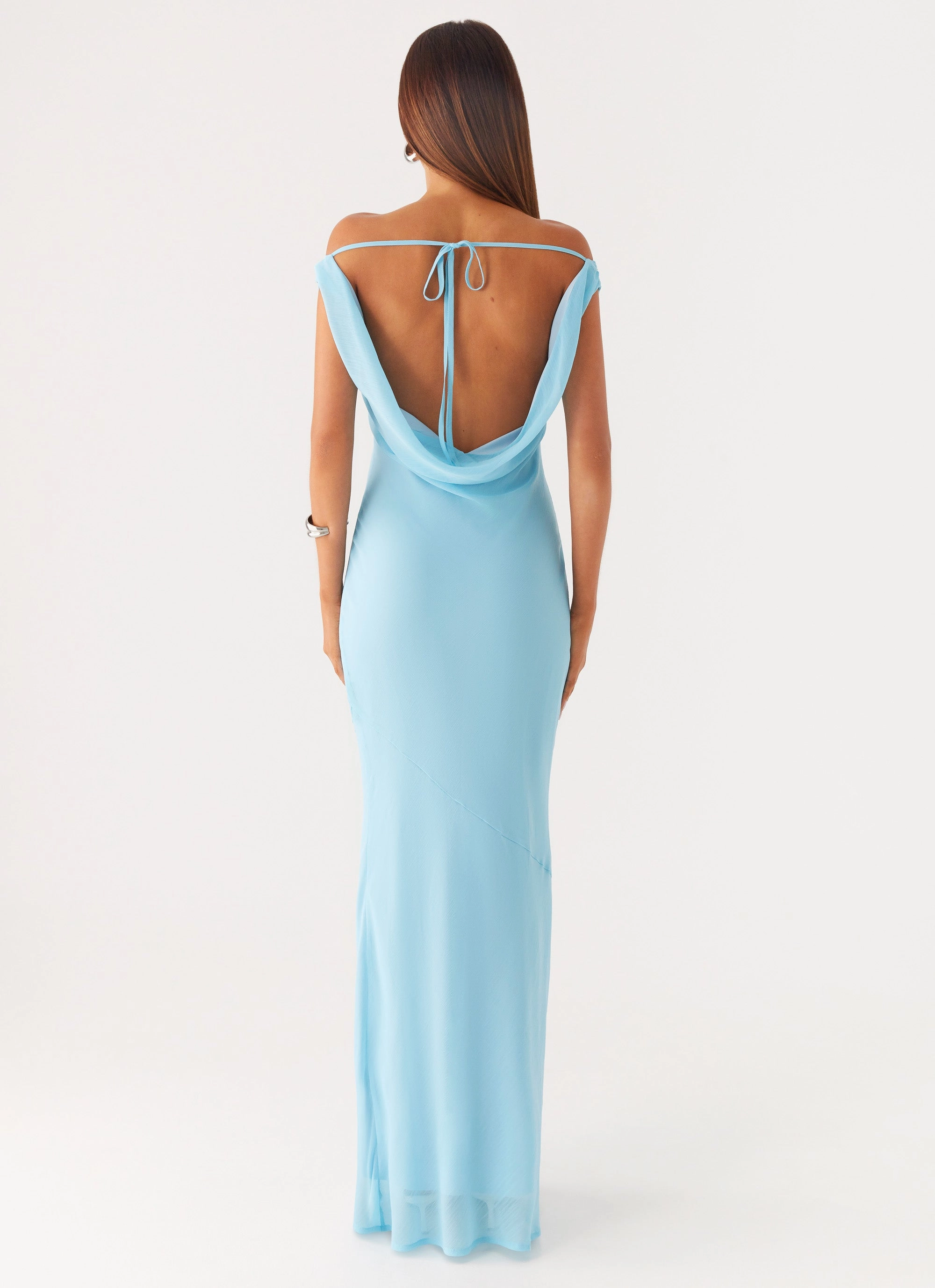 Brittany Chiffon Maxi Dress - Turquoise Linen-Blend Stretchable
