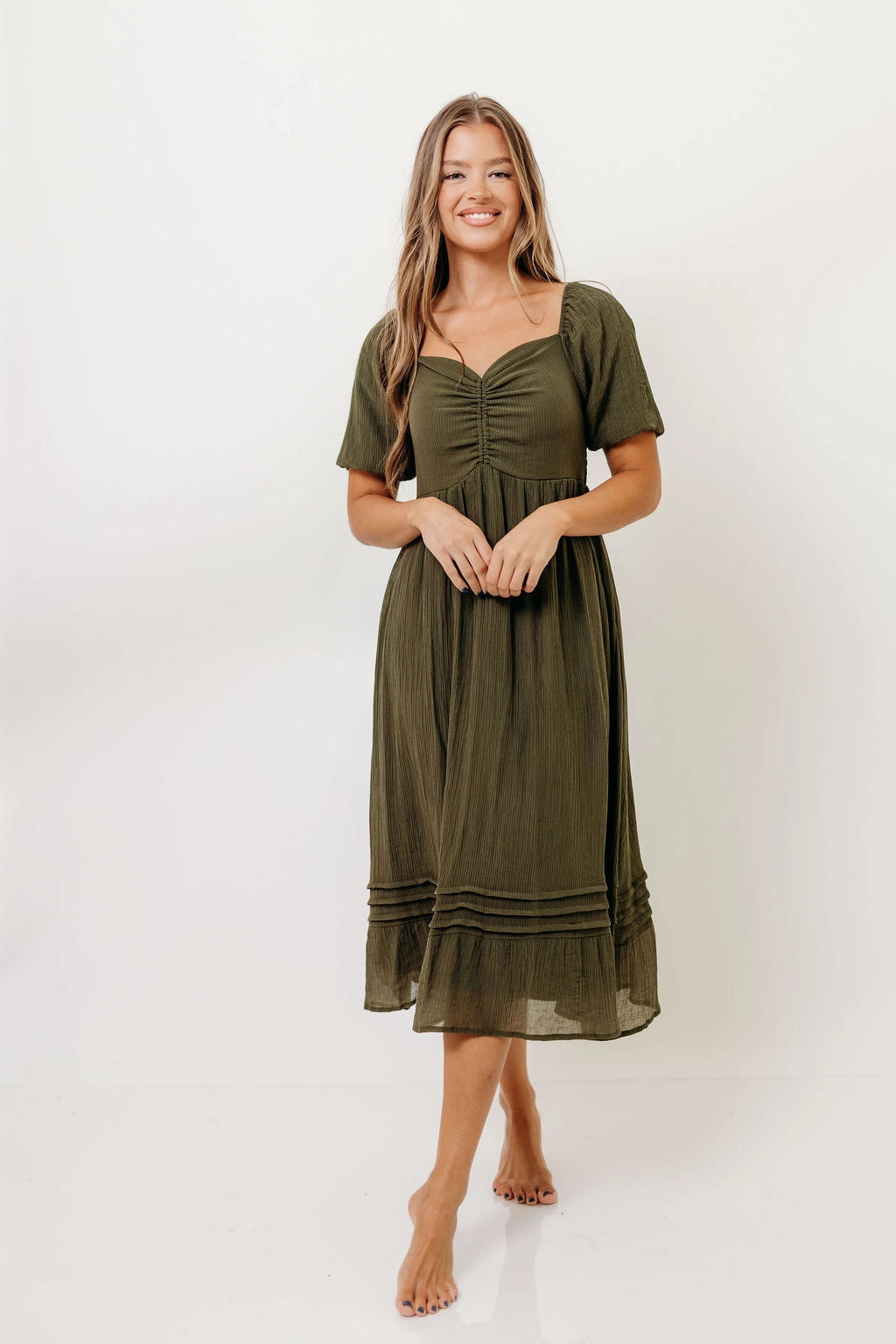 Bronte Midi Dress in Calla Green Silk Shine