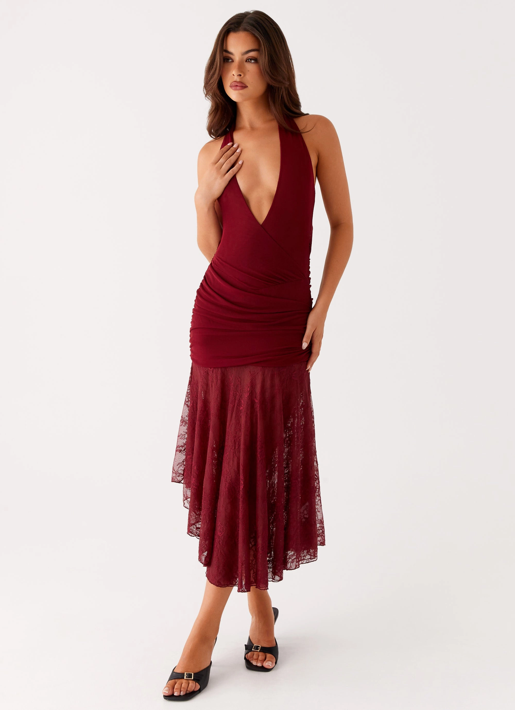 Burnout Midi Dress - Maroon Chic and Cozy Wear Morning Wear