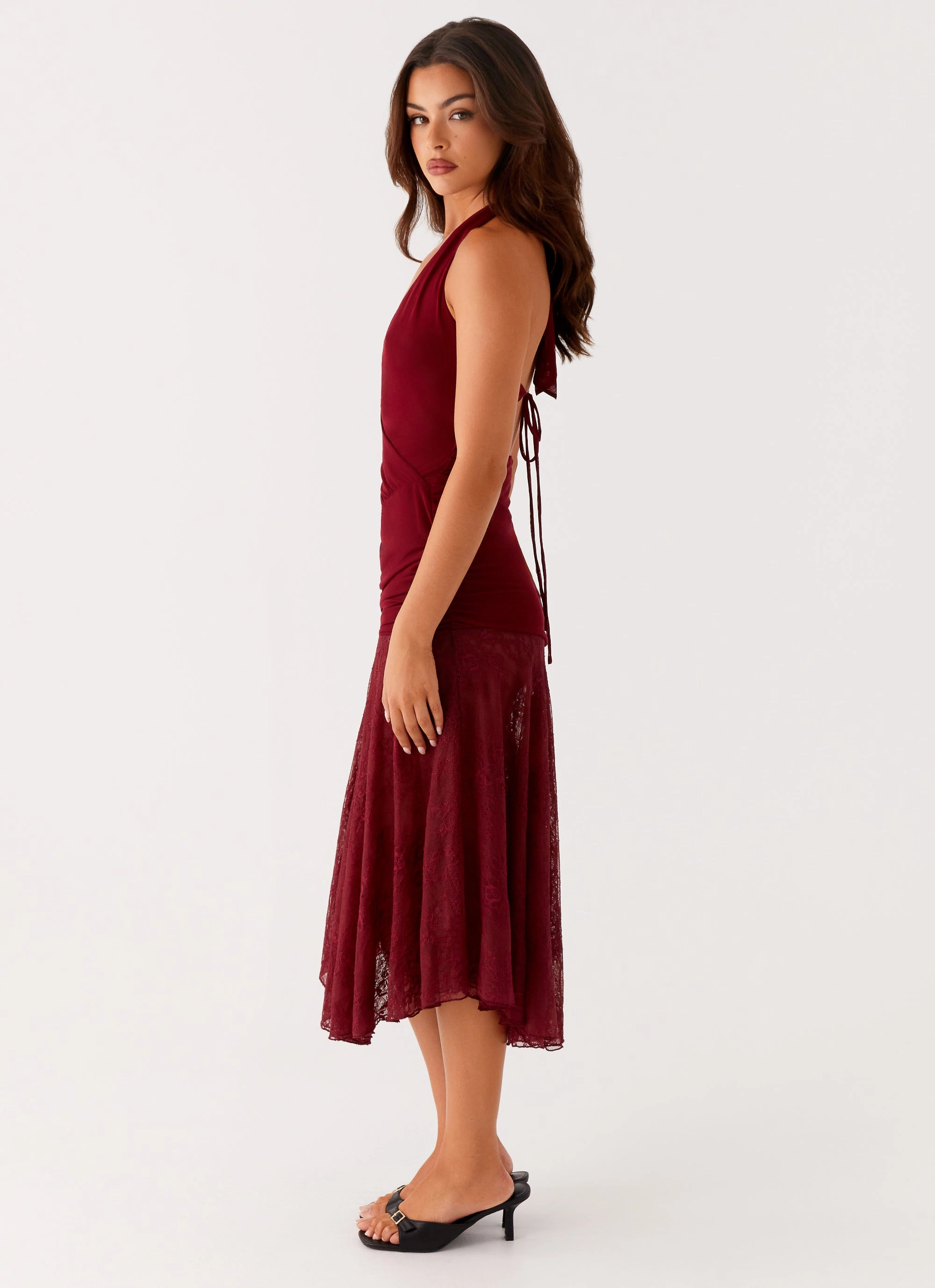 Burnout Midi Dress - Maroon Natural Light Sleek Presence