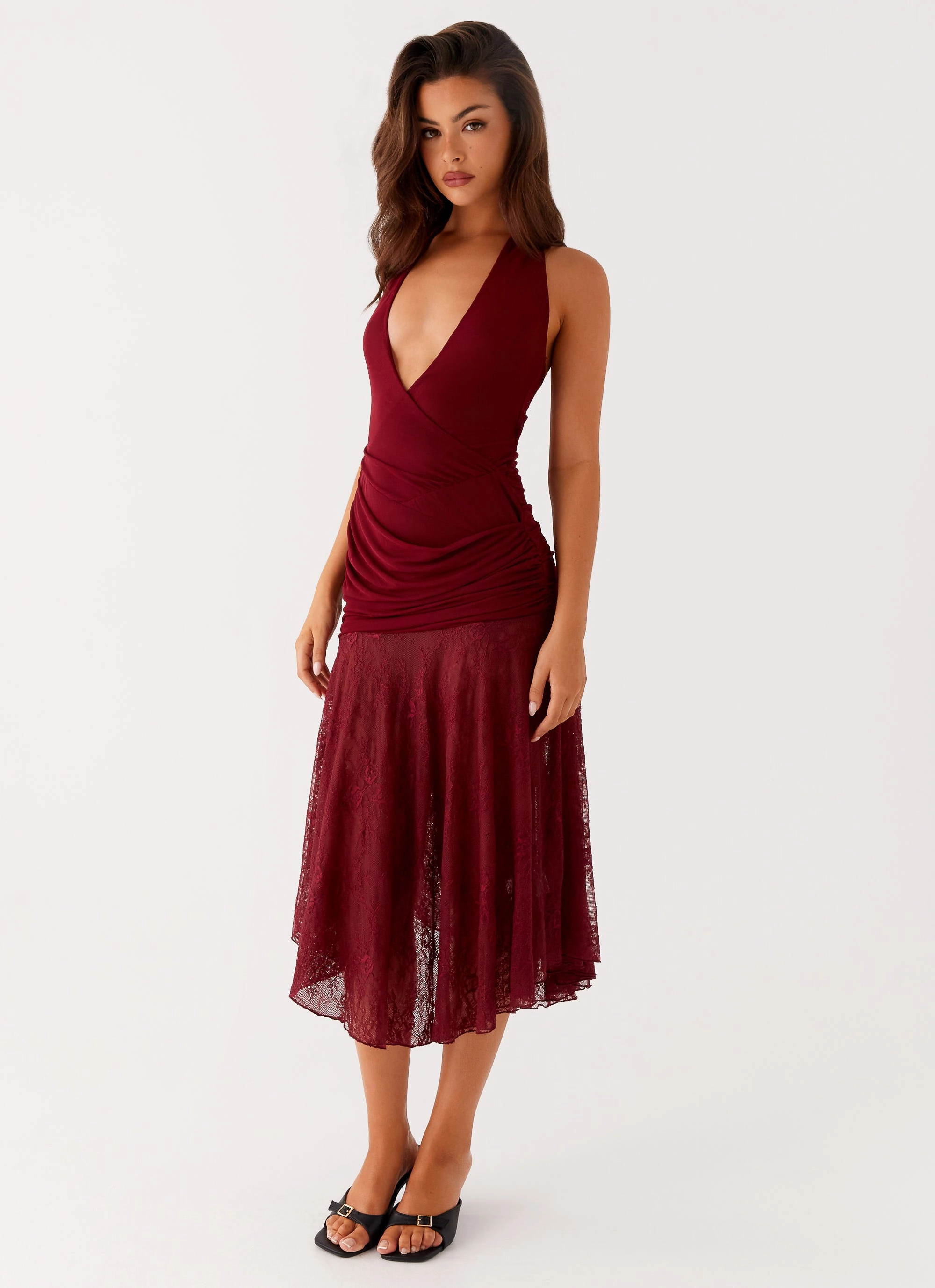 Bold Statement Minimalist Design Burnout Midi Dress - Maroon