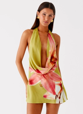 Varindra Cowl Mini Dress - Jungle Floral Form Fit Trendy Vibes