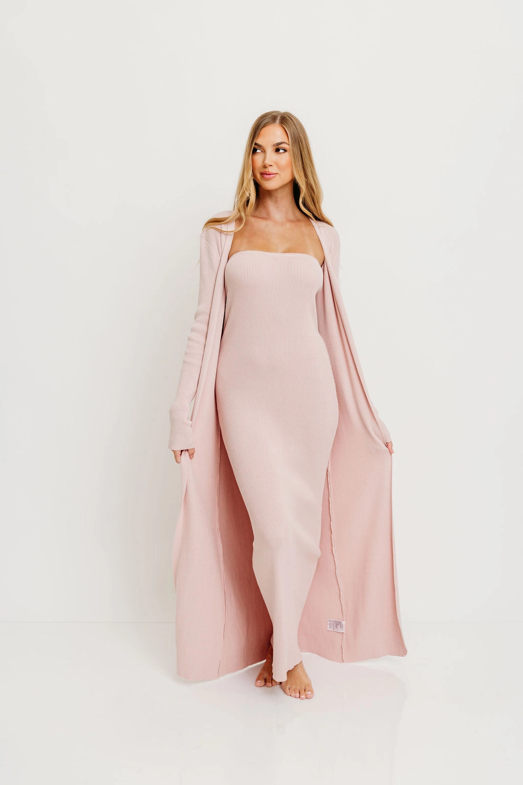 Lina Two Piece Dress Set in Dusty Blush - Bump Friendly Satin Touch