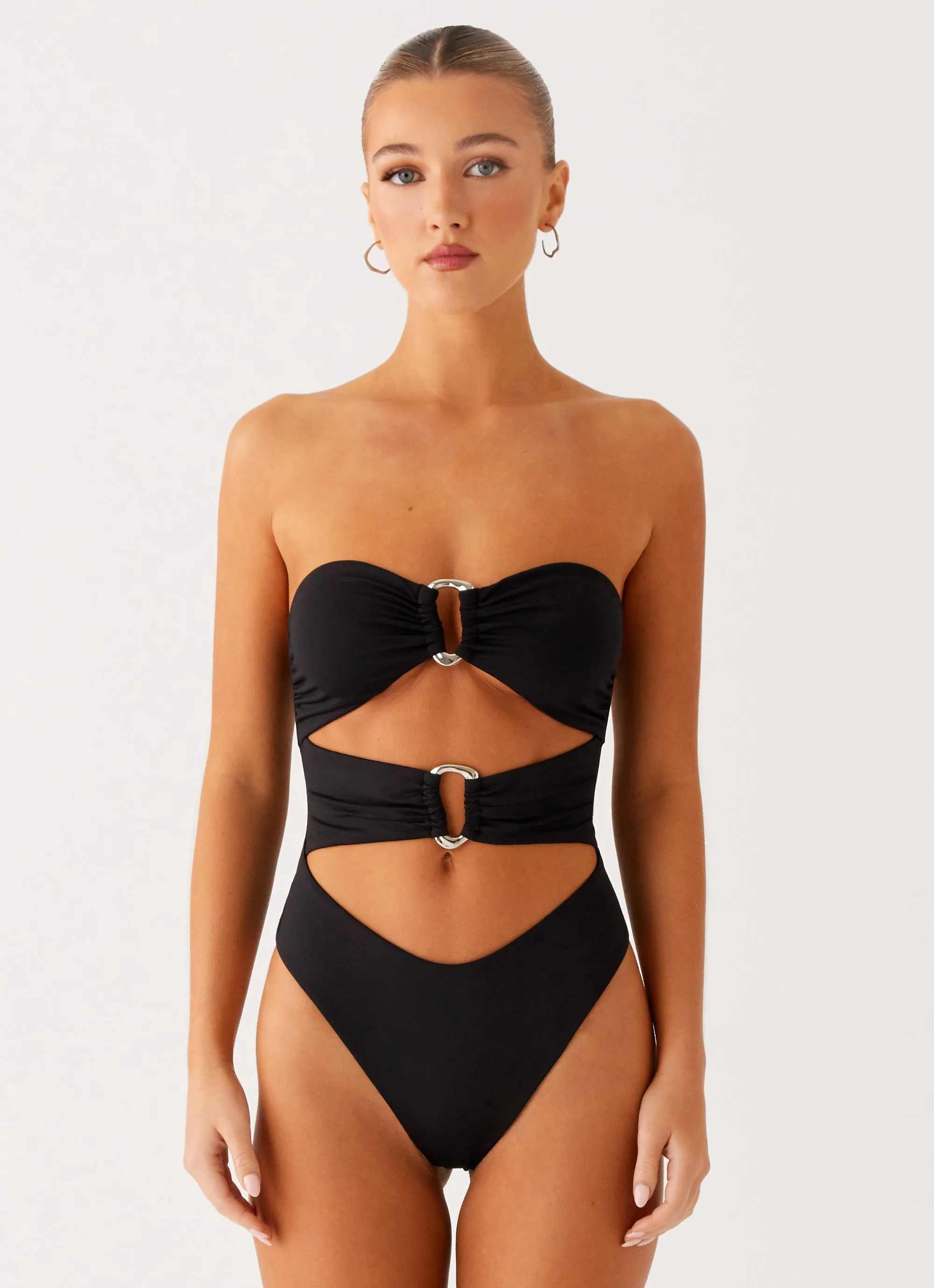 Grenada One Piece Swimsuit - Black Lightweight Mesh Panels Moisture wicking