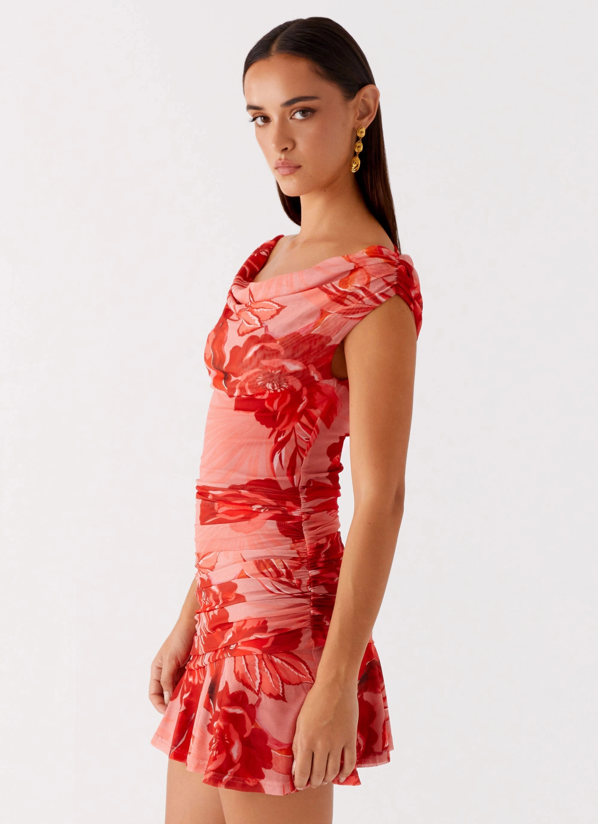 Cait Mini Dress - Sicily Sunsets Print Formed Look Lounge Texture