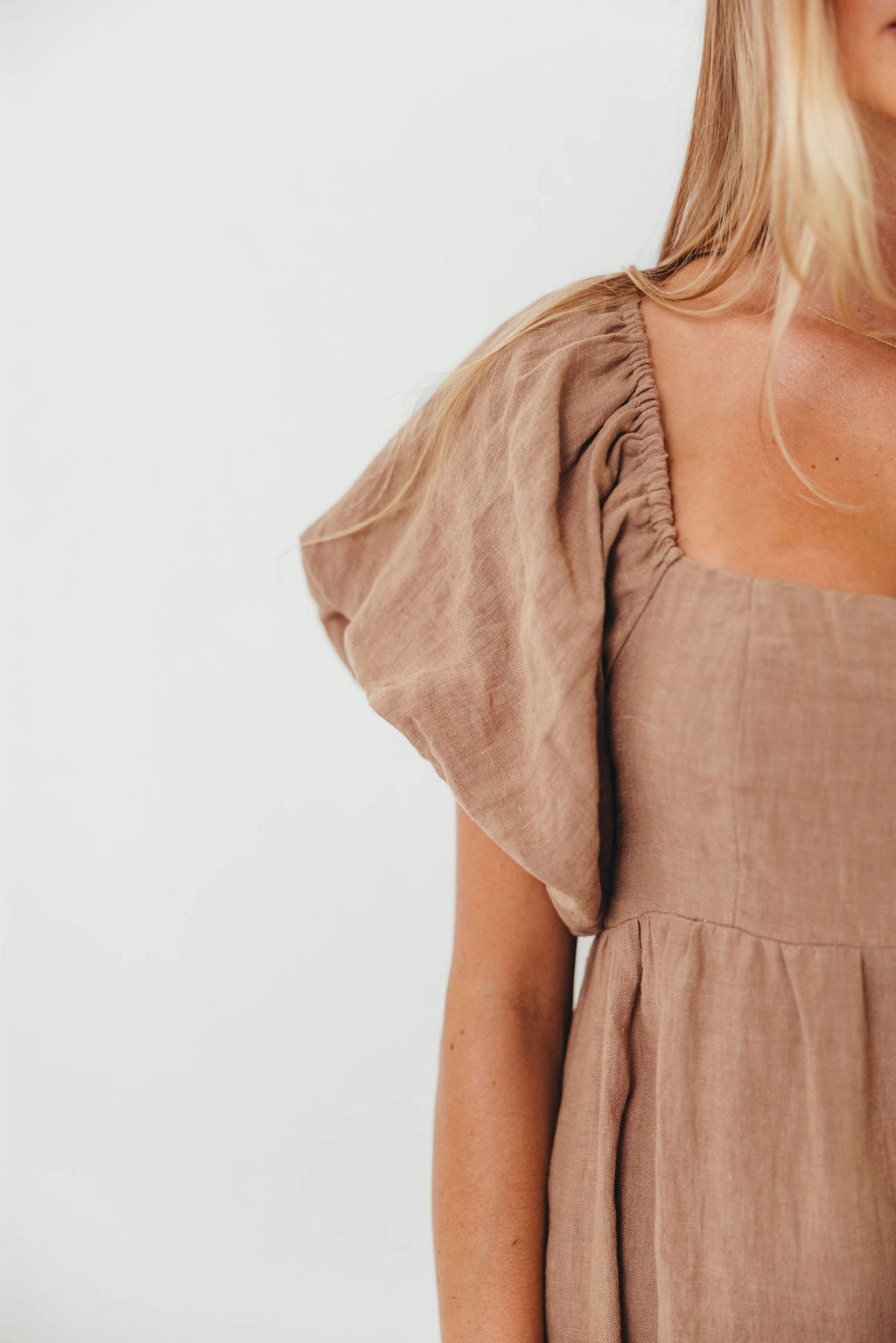 Celebration Wear Cap-Sleeve Candace Woven Linen Maxi Dress in Mocha - Bump Friendly