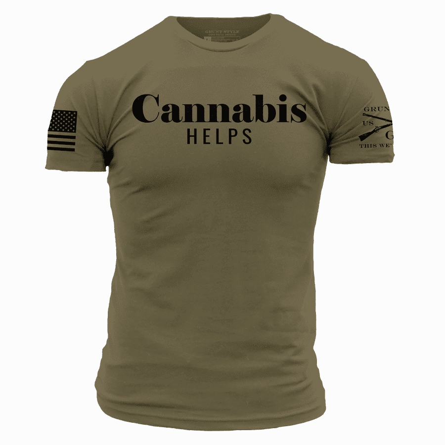 ReinforcedShoulderPanels Cannabis Helps T-Shirt - Military Green