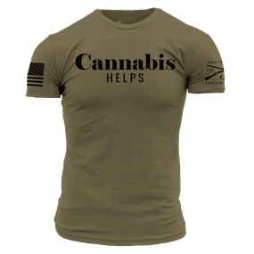 Cannabis Helps T-Shirt - Military Green Geometric Pattern anti static coating