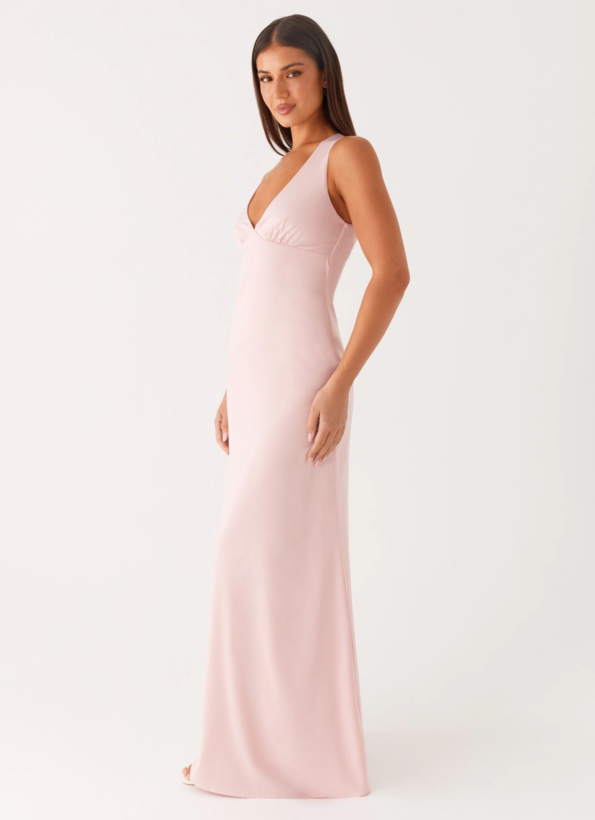 Desi Halterneck Maxi Dress - Pink Flow Sleeve Soft Wear