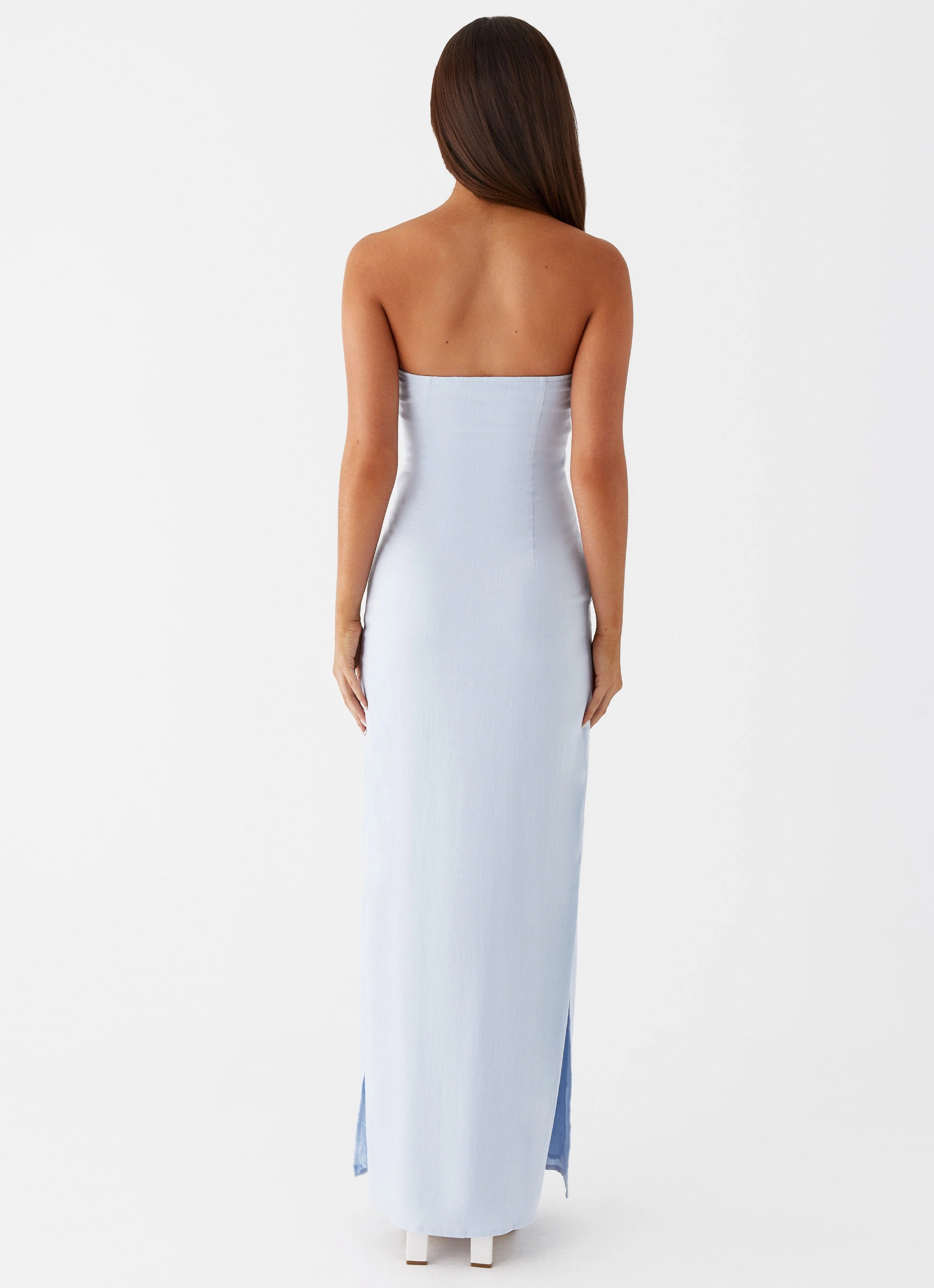 Esra Linen Strapless Maxi Dress - Blue Relaxed-fit gown Comfortable Wear