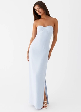 All-Day Wear Esra Linen Strapless Maxi Dress - Blue