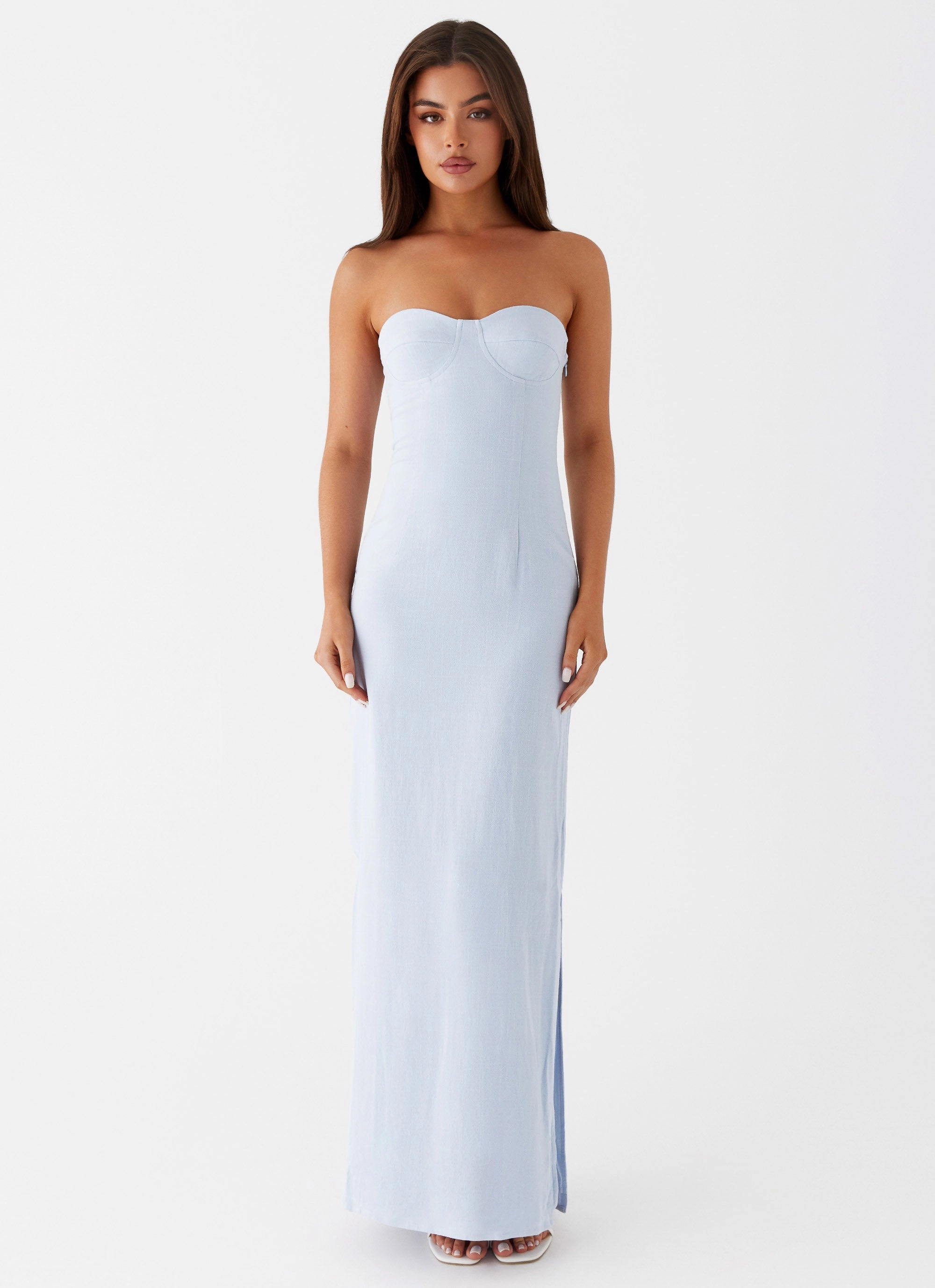 Esra Linen Strapless Maxi Dress - Blue Flattering Silhouette Wear Sharp Detail