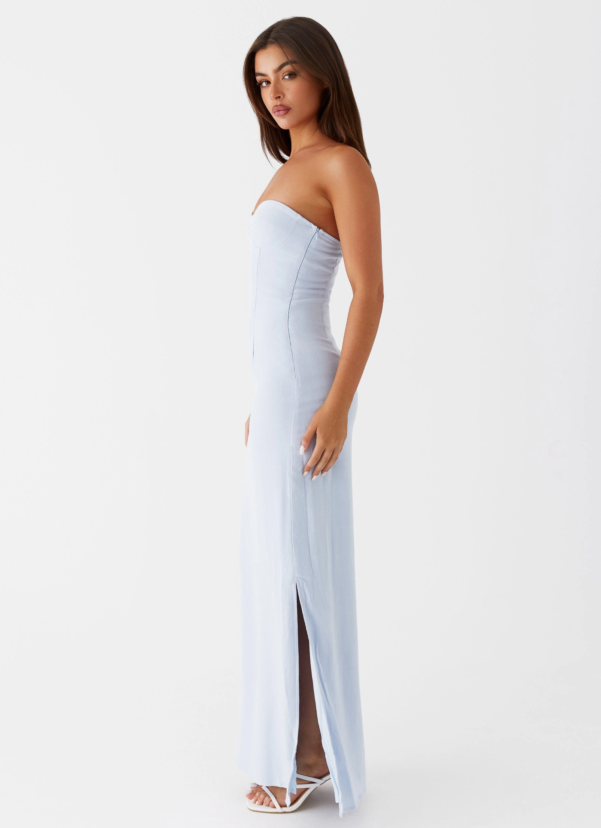 Ankle-length Esra Linen Strapless Maxi Dress - Blue