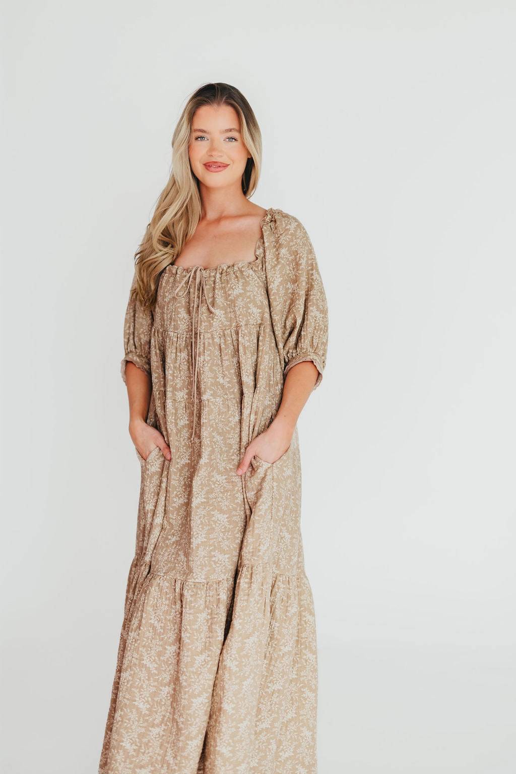 Cozy Silhouette Guest Shine Cara 100% Cotton Maxi Dress in Mocha - Bump Friendly (XS-XL)