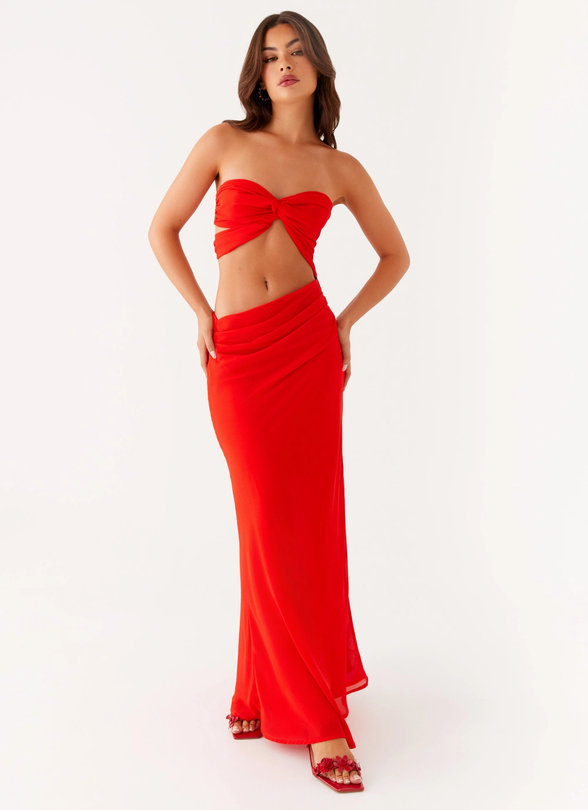 Carla Maxi Dress - Red Fitted waist Sleek And Stylish