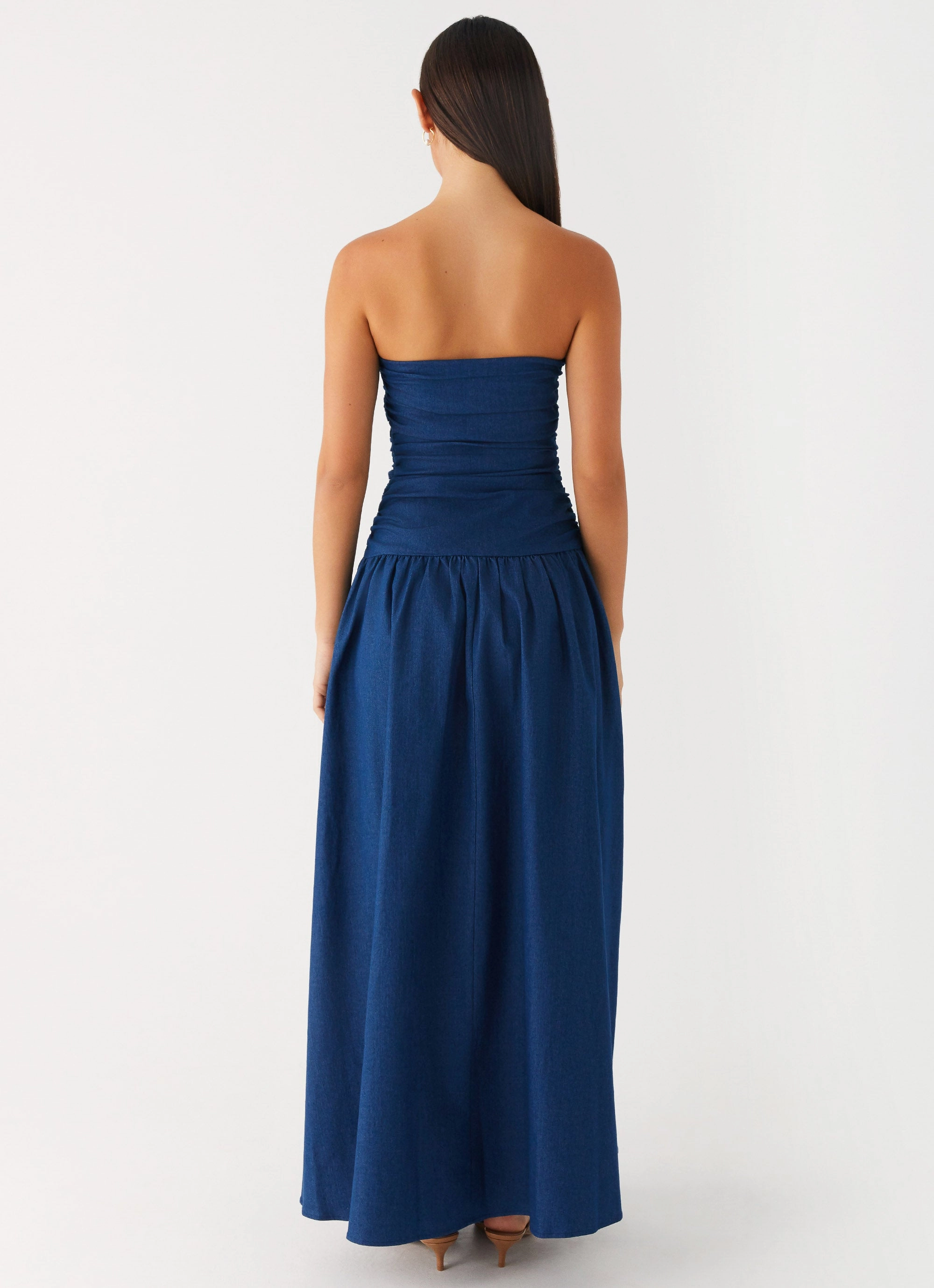 Luxe Mood Live Soft Carmel Denim Maxi Dress - Indigo