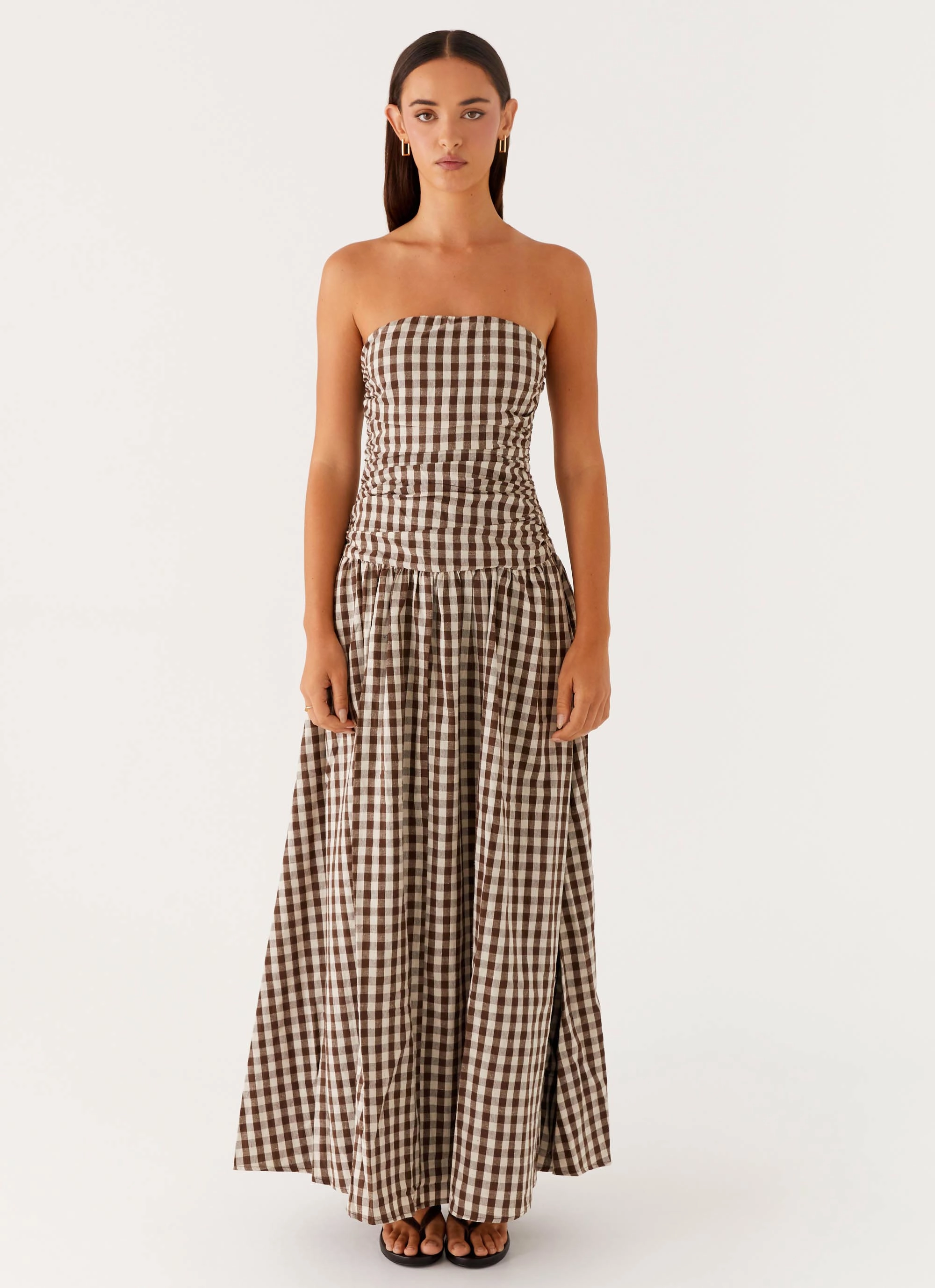 Rural Charm Carmel Maxi Dress - Brown Gingham