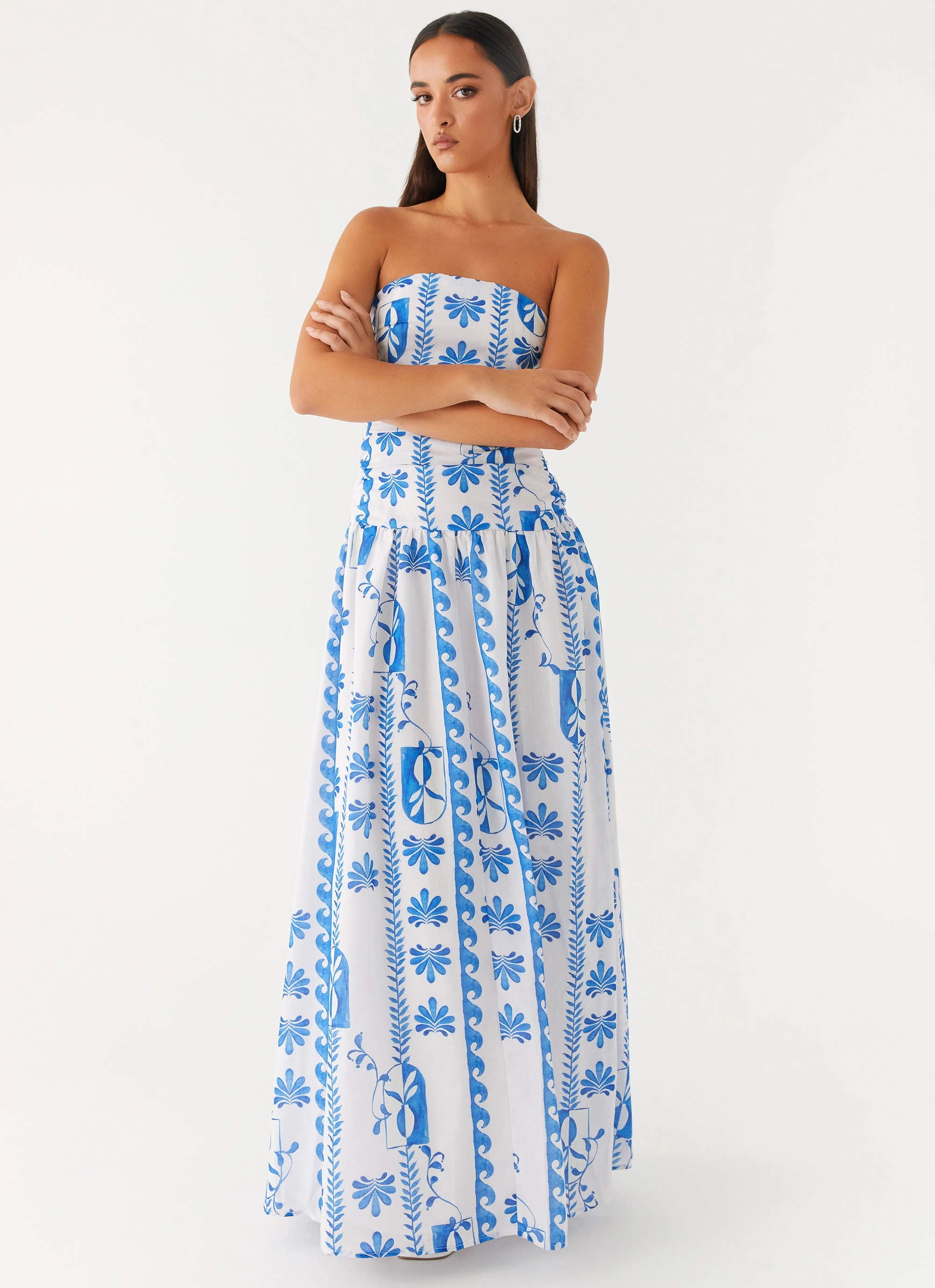 Carmel Maxi Dress - Floral Wave Button-Cuff