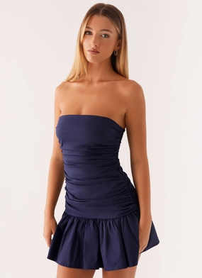 Trendy Layering Carmel Mini Dress - Navy