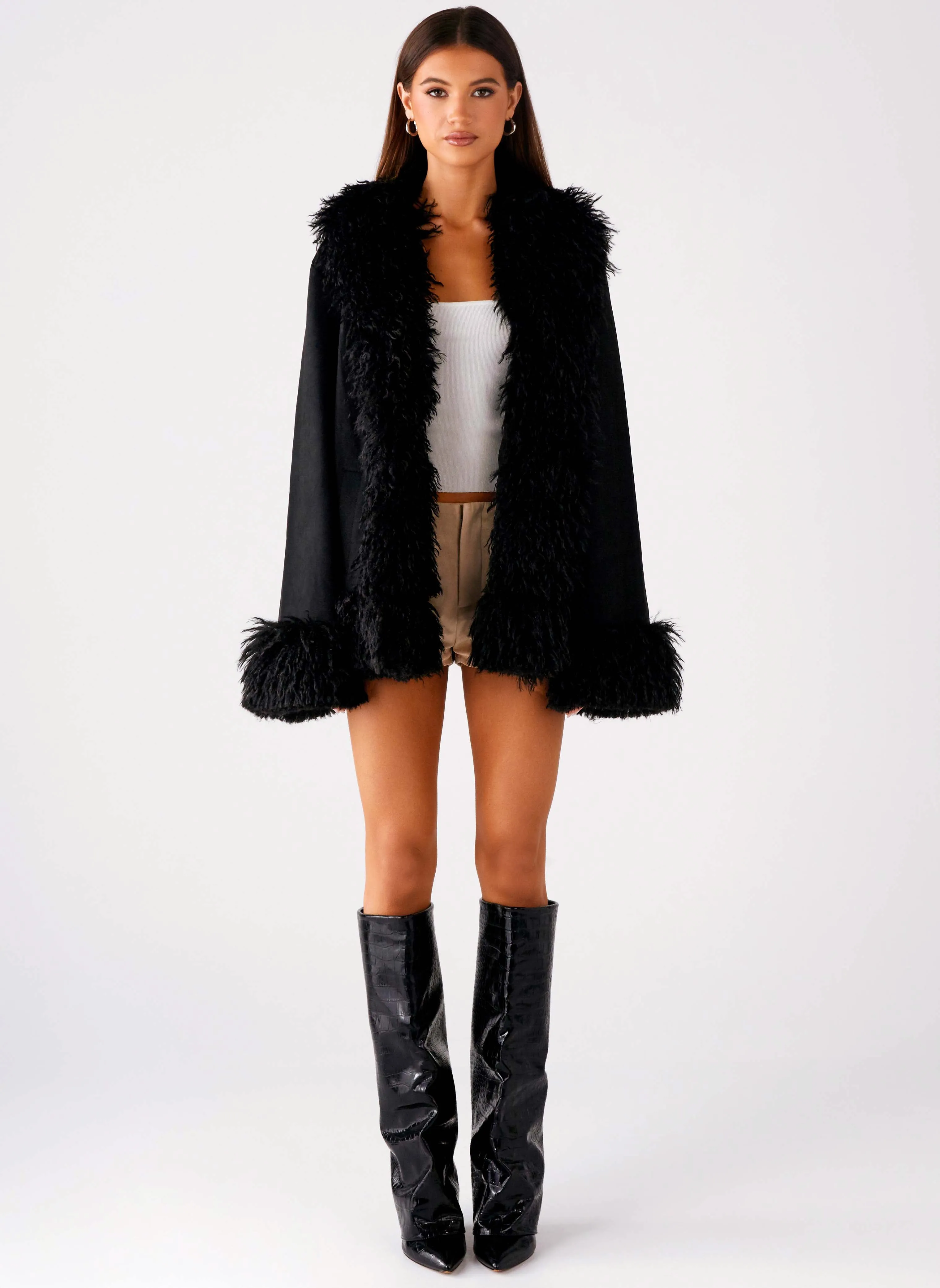 Durable Material Magnet Carmelita Fur Trim Jacket - Black
