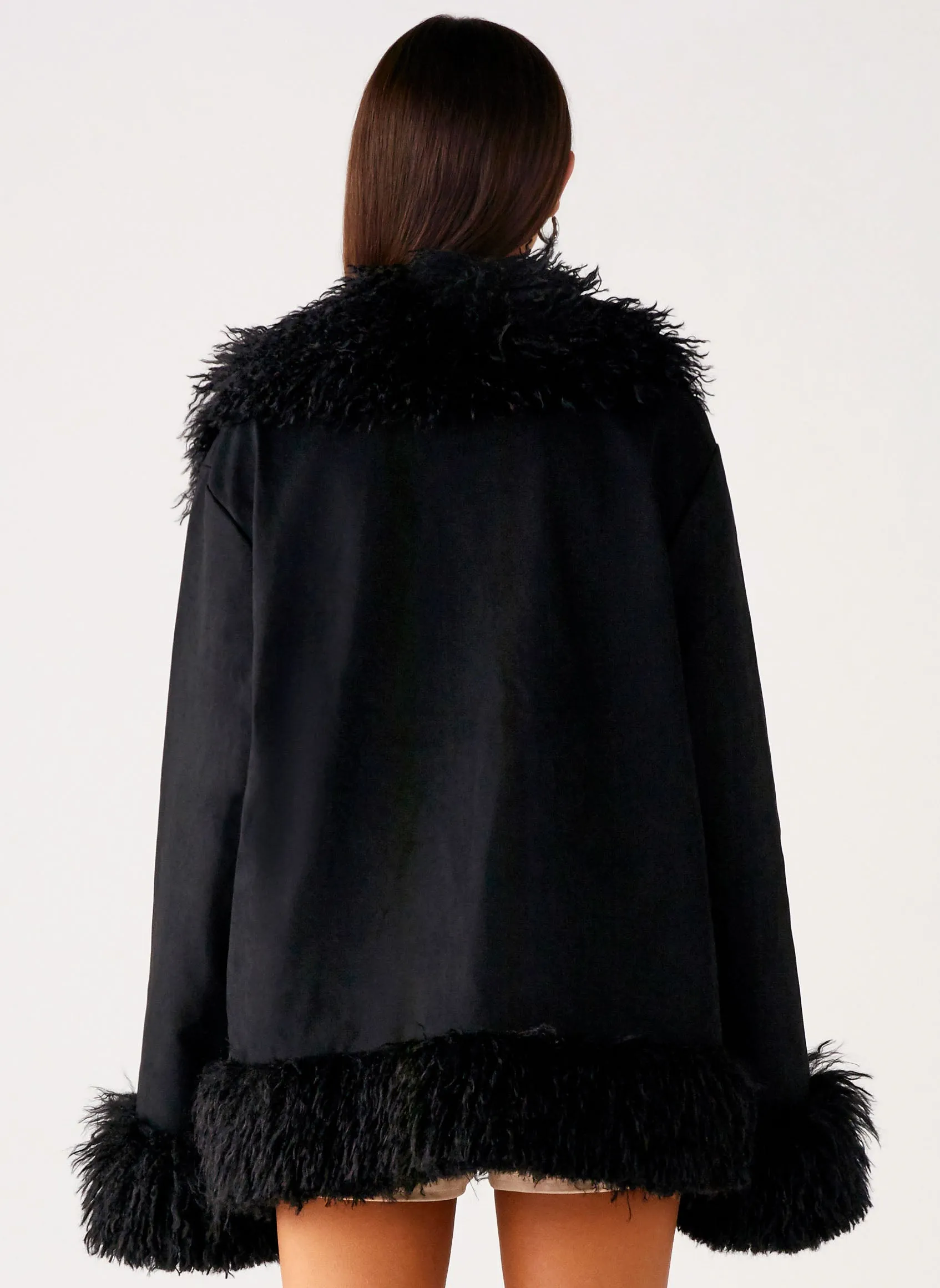 Carmelita Fur Trim Jacket - Black Jungle