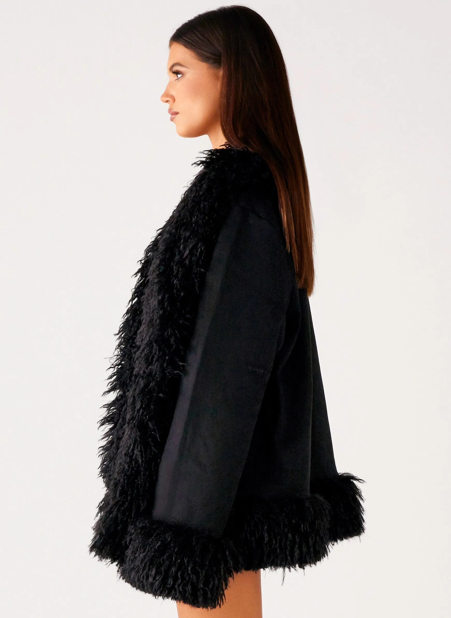 Carmelita Fur Trim Jacket - Black Eliminate