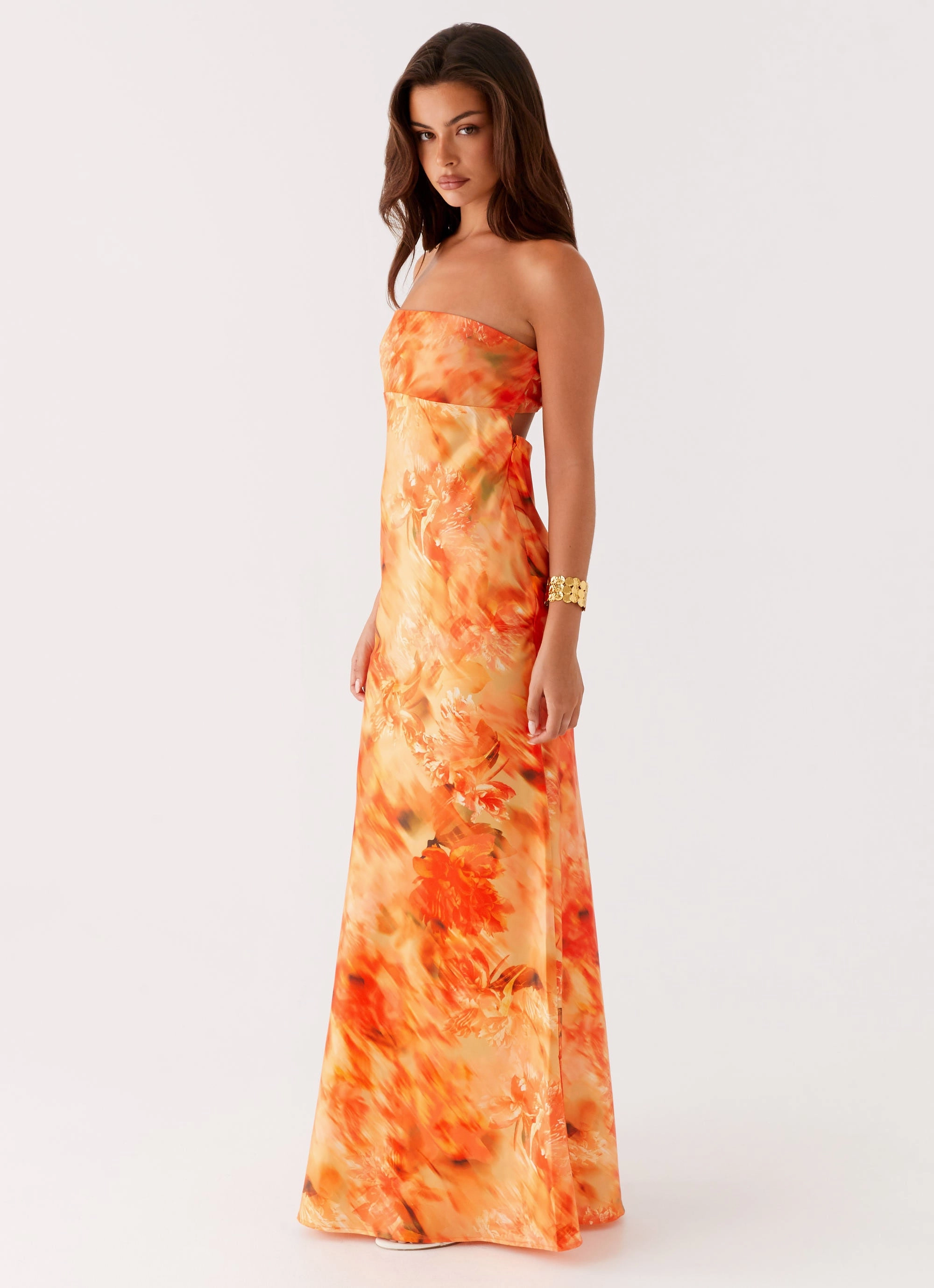 Linen Soft Carmen Maxi Dress - Sunset Floral