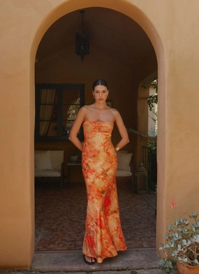 Sculpted Form Modern Design Carmen Maxi Dress - Sunset Floral
