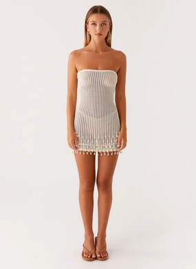 Carpe Diem Crochet Mini Dress - Ivory Comfy Yet Stylish Vibe Style