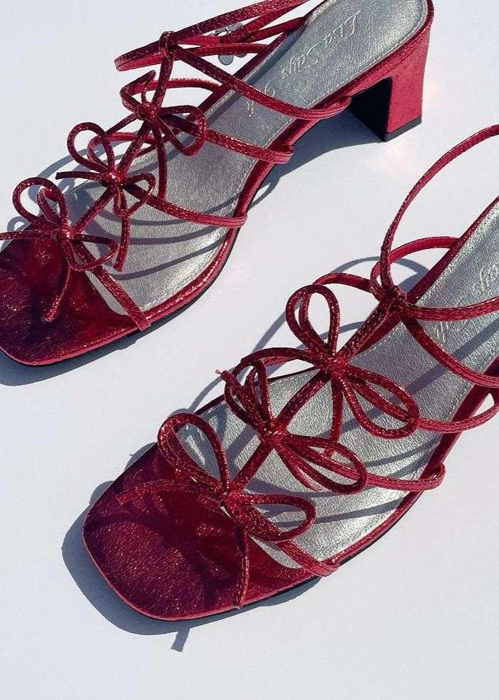 Carrie Bow Sandal - Red/Silver high heel sandals Textured Finish