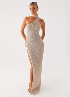 Carryn Knit Maxi Dress - Beige Breathable fabric Wrap Glow