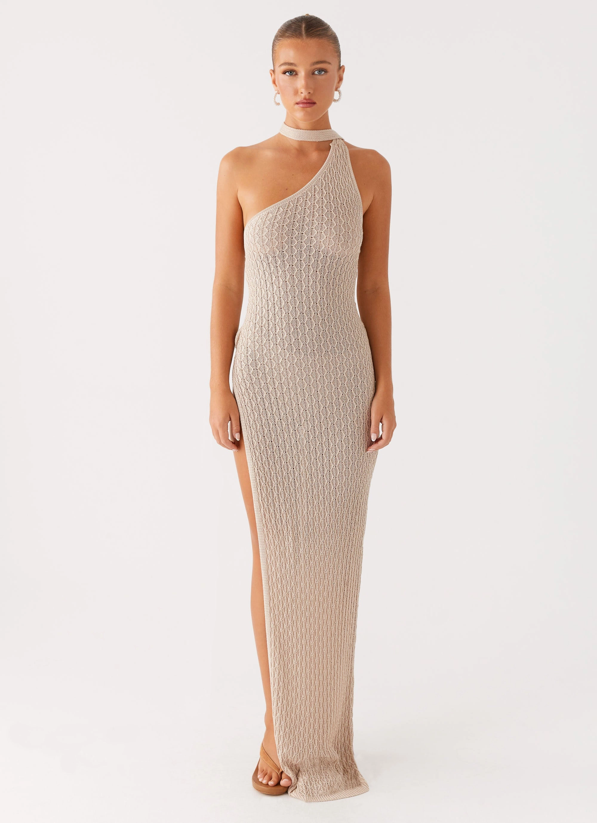 Carryn Knit Maxi Dress - Beige Cool Fabric Night Vibes