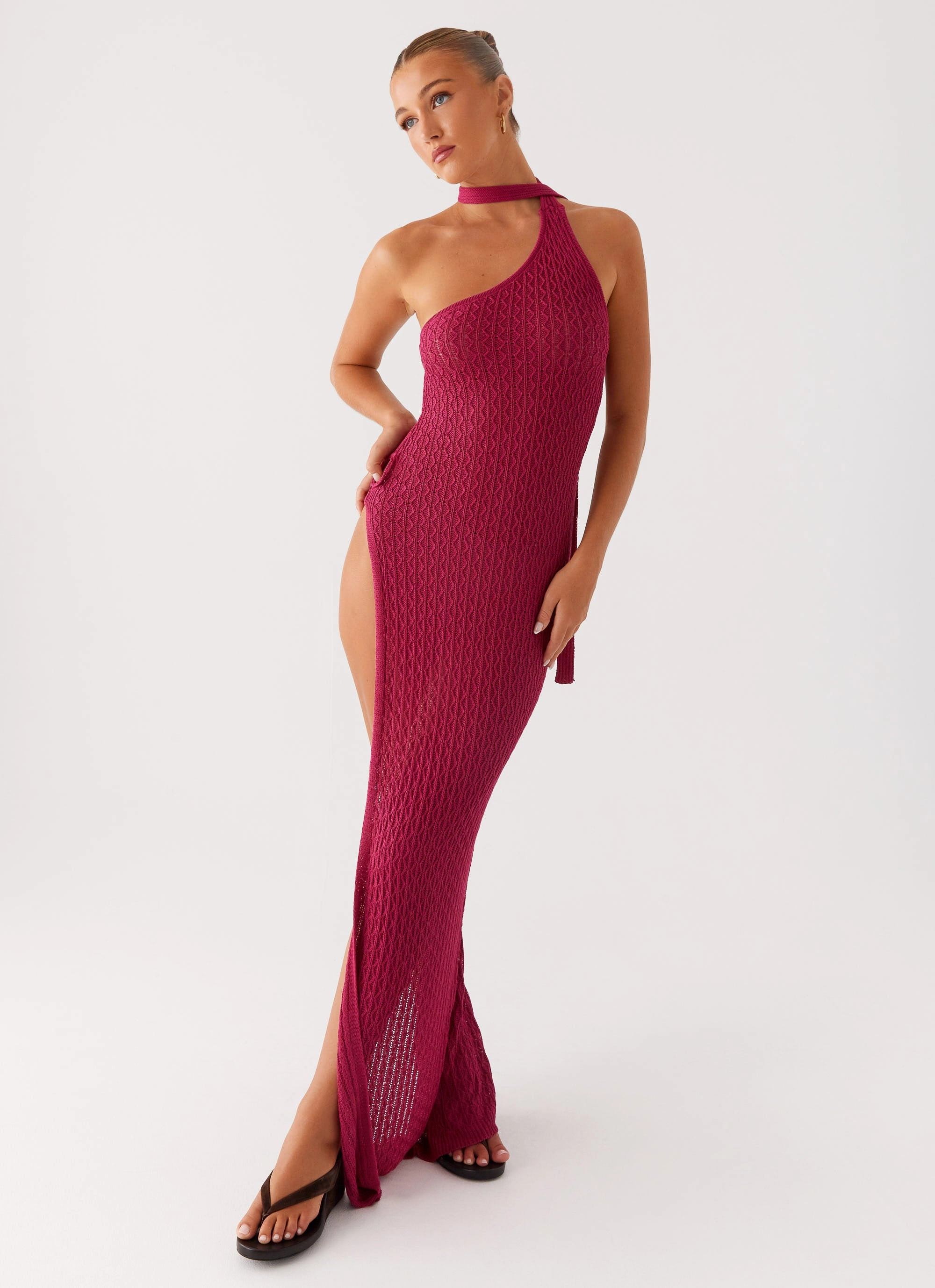 Carryn Knit Maxi Dress - Hot Pink Fall Silhouette