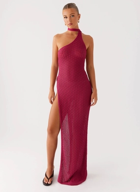 Carryn Knit Maxi Dress - Hot Pink Front Ruffle