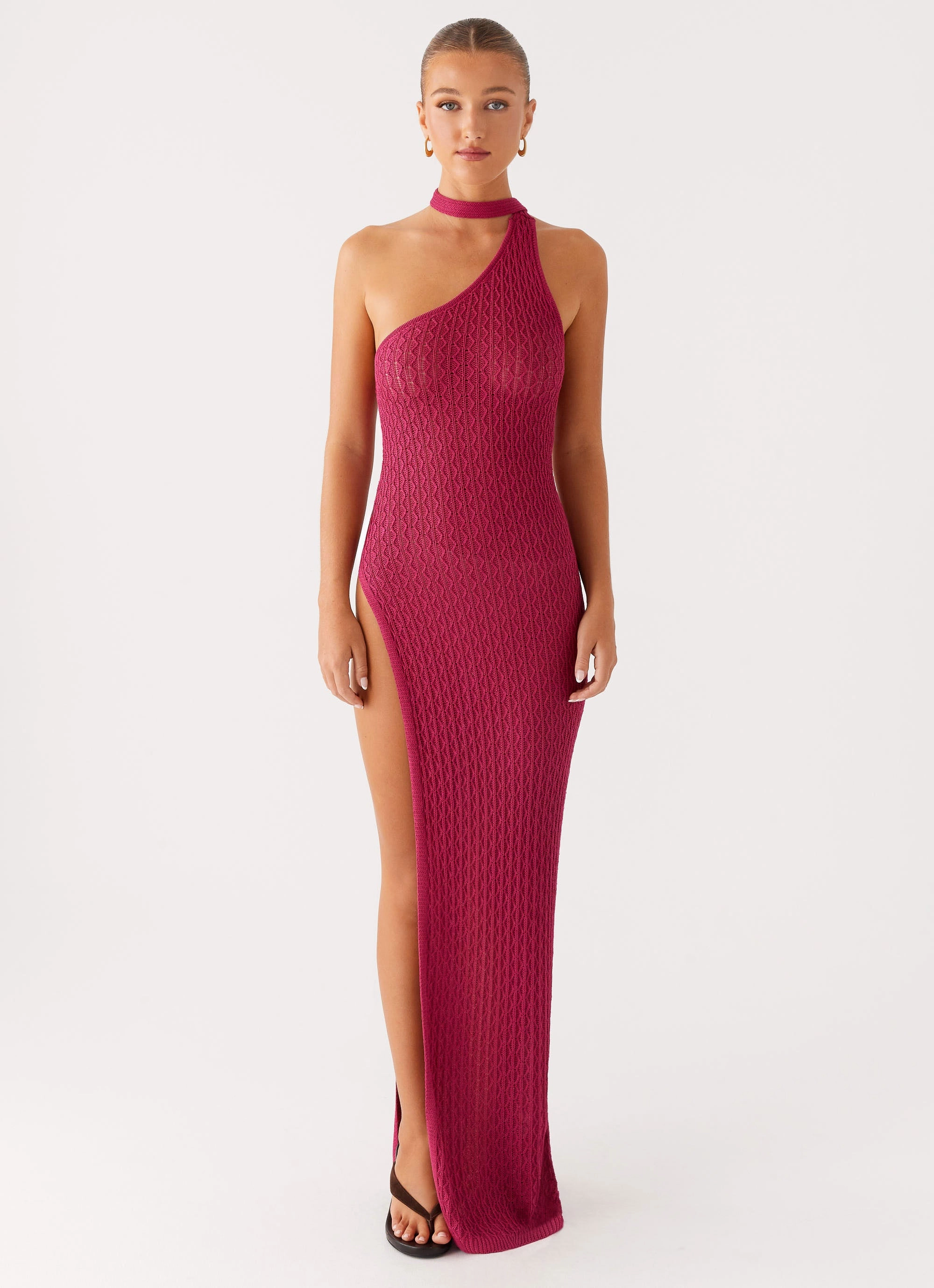 Bow Glow FlexibleClosure Carryn Knit Maxi Dress - Hot Pink