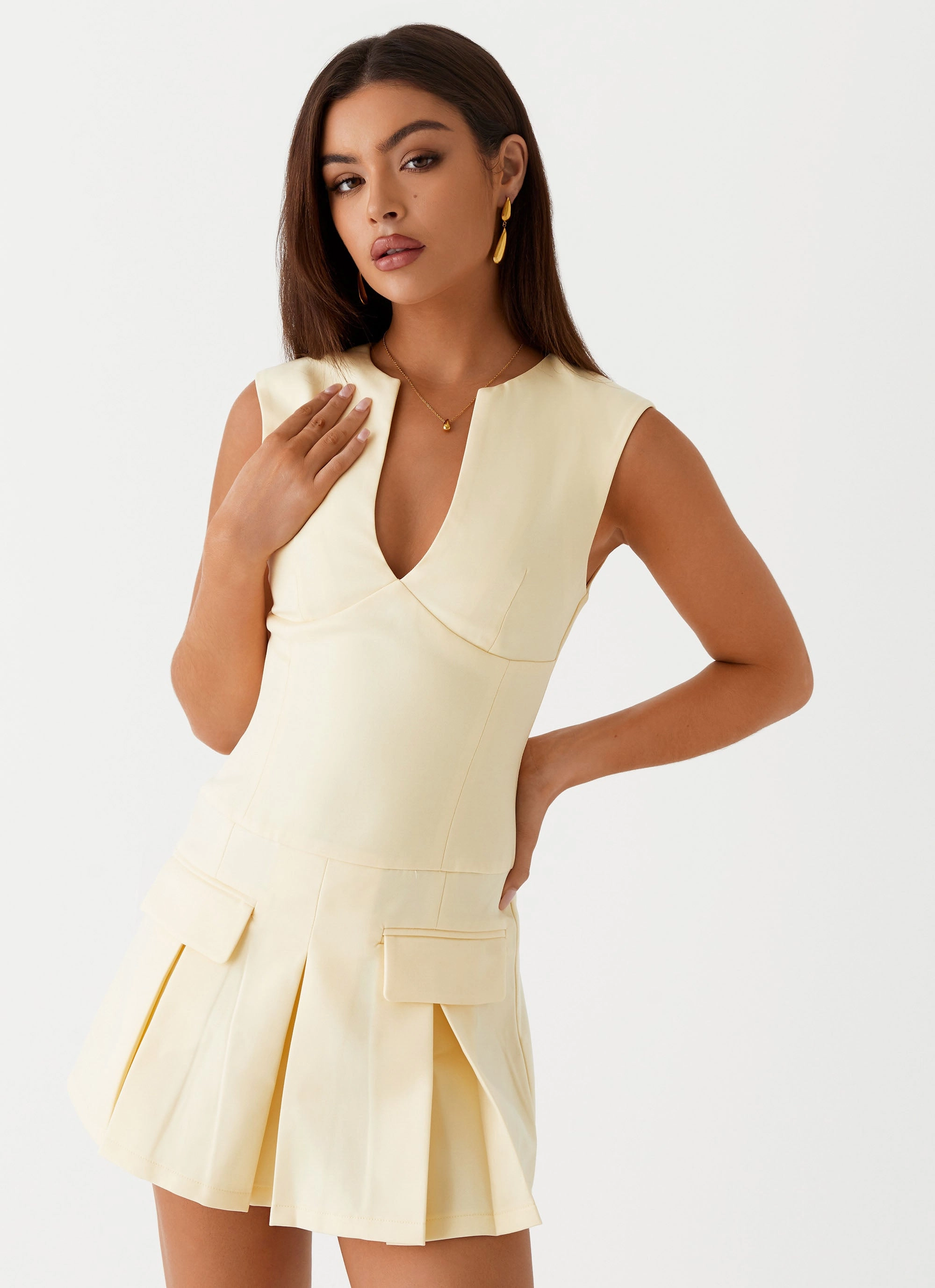 Cassia Mini Dress - Yellow Sophisticated cocktail dress Smooth Texture