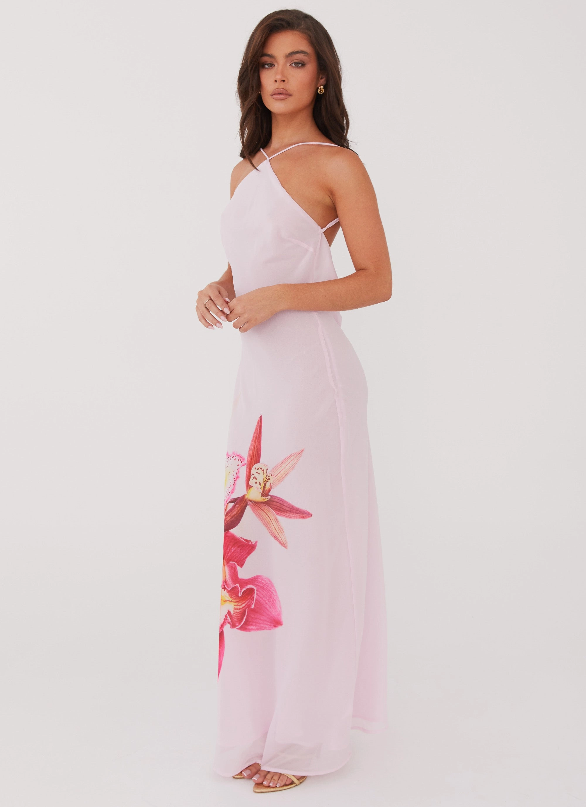 Frayed-Edge Blossom Hearts Maxi Dress - Pink Peony