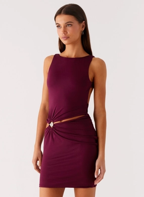 Lightweight Cloud Light Velvet Wine Mini Dress - Boysenberry
