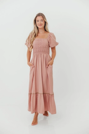 Laverne Special Smocking Maxi Dress in Dusty Rose Event Favorite BreathableFabric