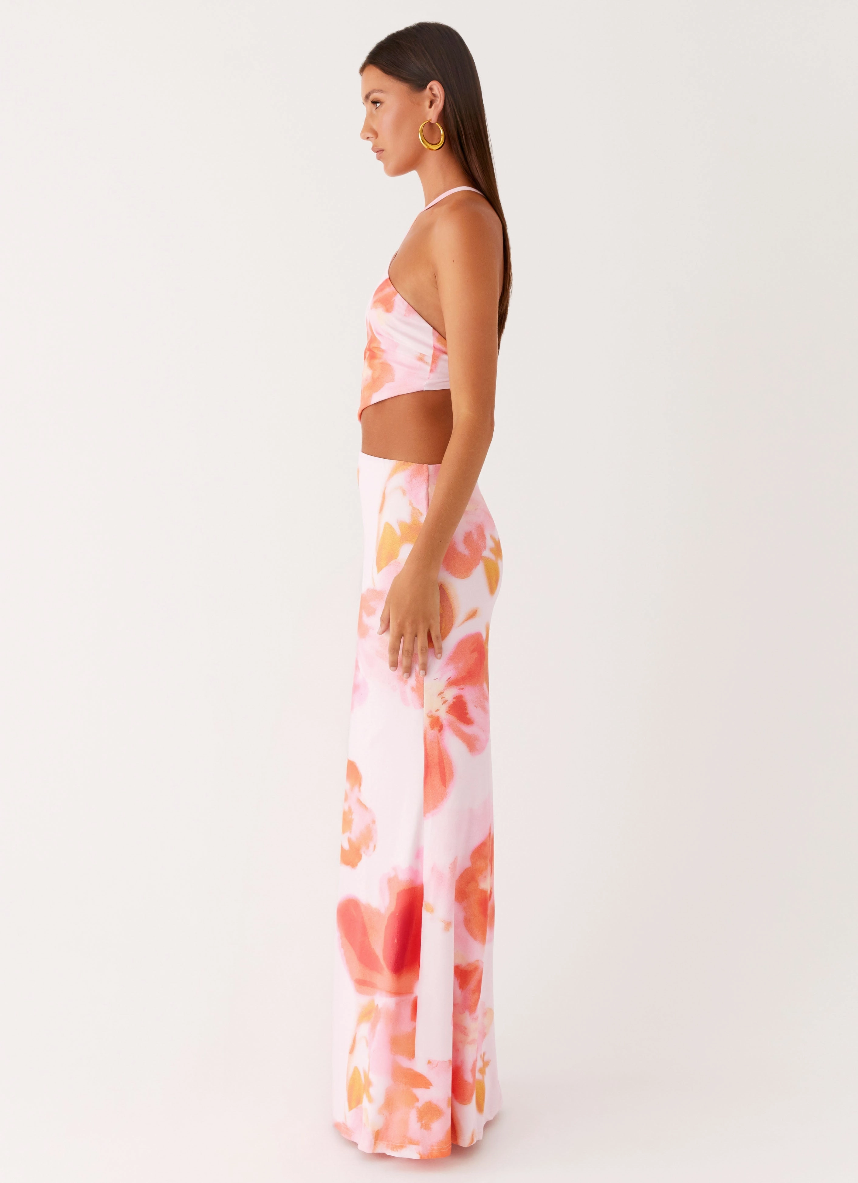 Riano Cut Out Maxi Dress - Blushing Blossom Bell-Sleeve