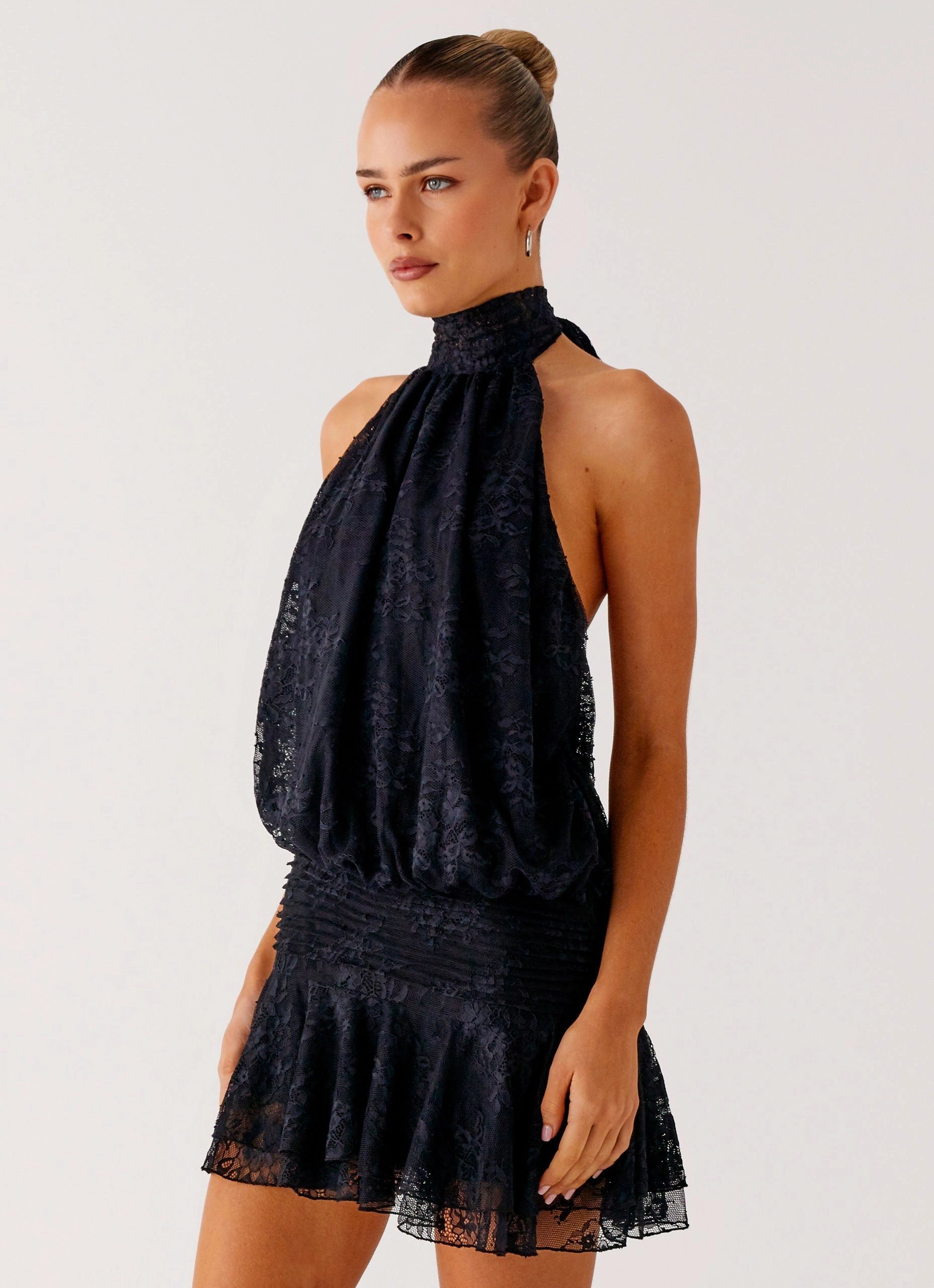 Willow Lace Mini Dress - Black Lace Linen Vibe