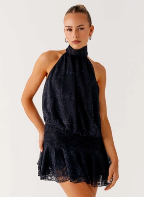 City Flow Silky Shape Willow Lace Mini Dress - Black Lace