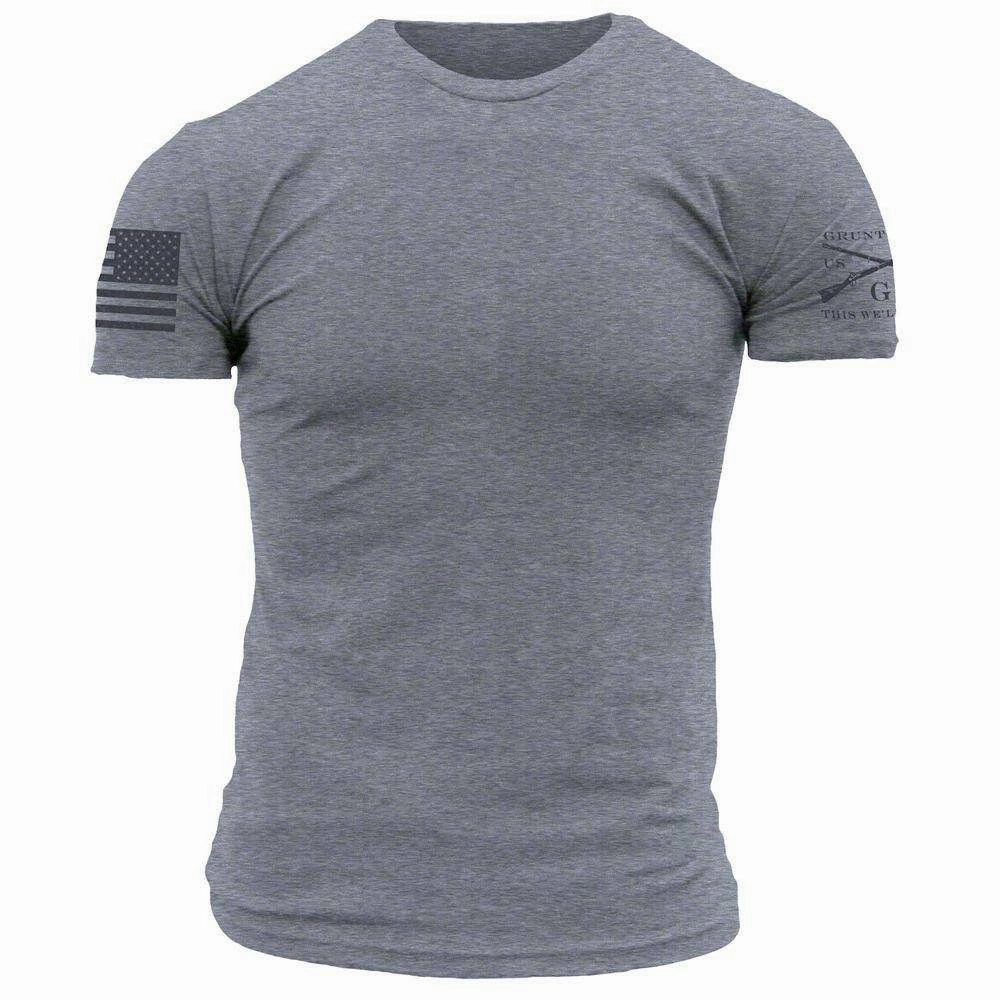 Durable Ribbed Hem Basic T-Shirt - Dark Heather Grey
