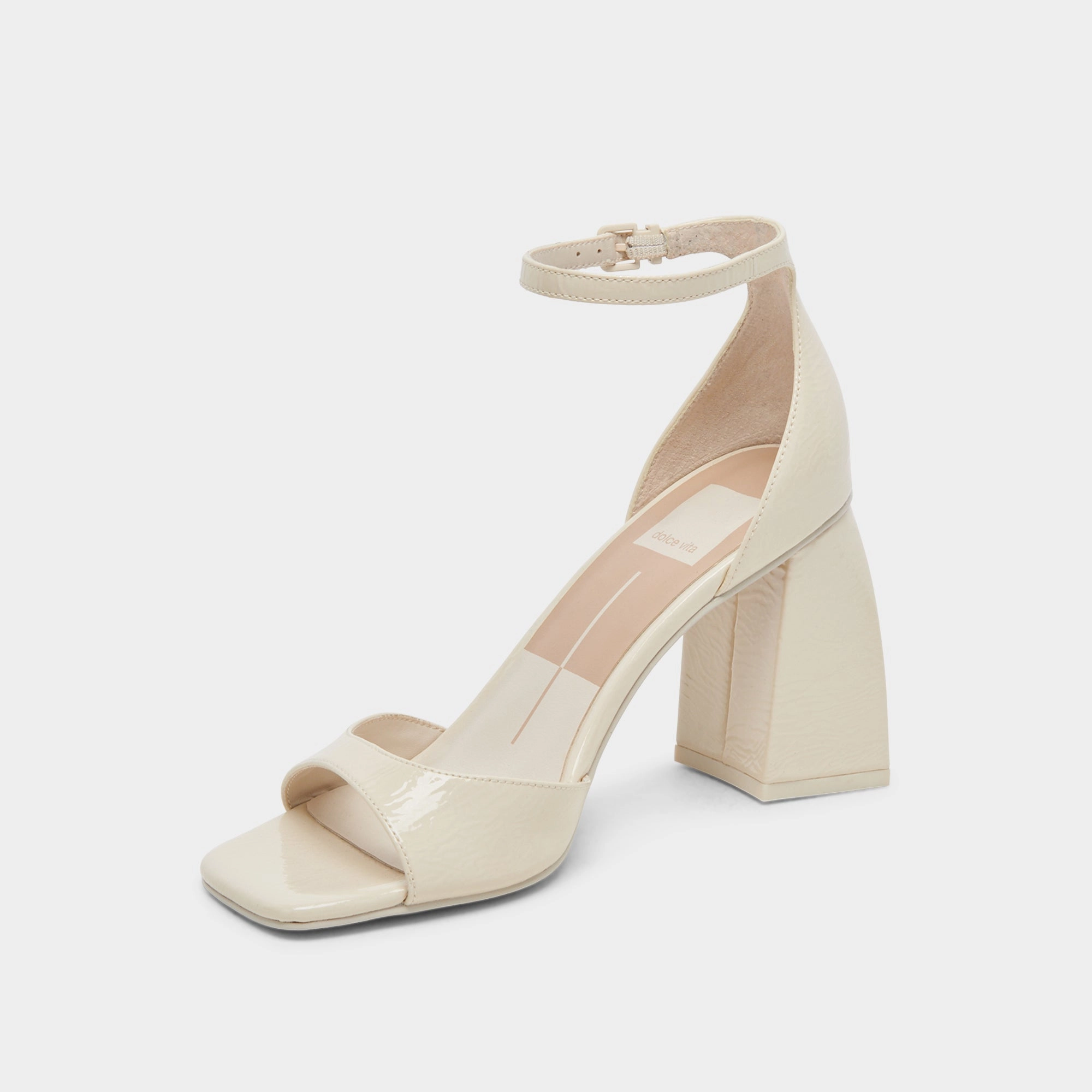 foldable Dolce Vita Janey Heels in Ivory Crinkle Patent