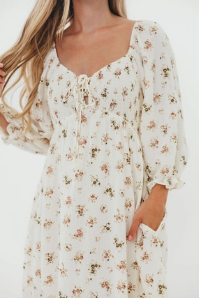 Youth Charm Chill Design Cecilia 100% Cotton Smocked Maxi Dress in Cream - Bump Friendly