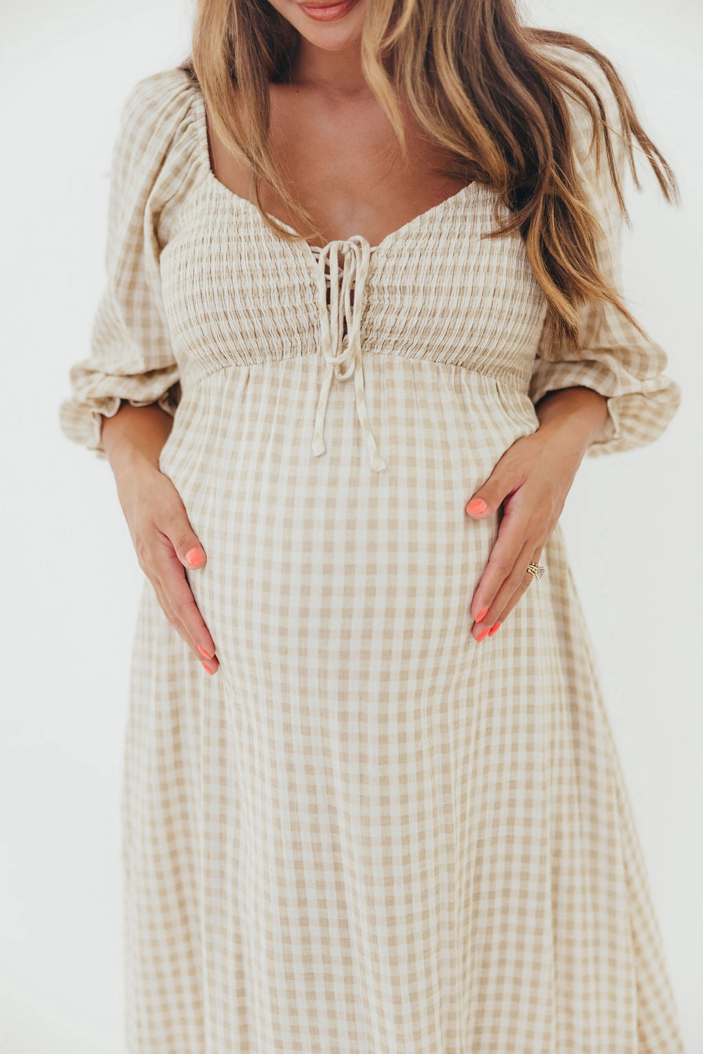 Cecilia 100% Cotton Smocked Maxi Dress in Natural Plaid - Bump Friendly *9/26 PRE-ORDER* Classic Movement